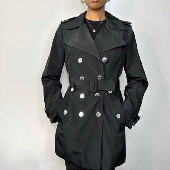 CALVIN KLEIN TRENDY TRENCH COAT WITH EXTERIOR POCKETS BELT | FALL WINTER PEACOAT - Picture 4 of 5